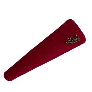 Elegant deep red wool felt hair clip with golden Handmade metal tag for winter