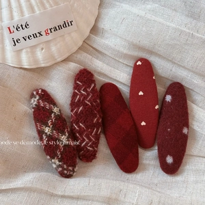 Vintage Red Cloth BB Hair Clip For Women Heart Polka Dot Plaid Hairpin Sweet Handmade New Year Hair Accessory