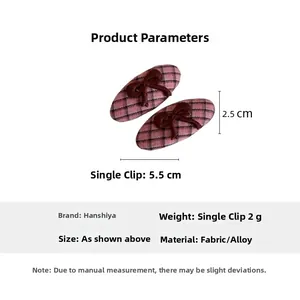 Pink checkered hair clip with brown bow detail showing dimensions 5.5cm x 2.5cm
