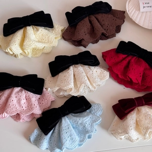 Fermaglio per Capelli con Fiocco in Velluto Vintage Francese per Donna Elegante Fermaglio a Molla con Volant in Pizzo Dolce Accessorio per Capelli in Tessuto Traforato a Strati