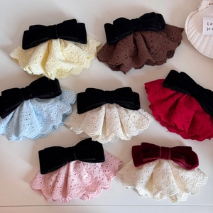 Eleganti fermagli per capelli con fiocco in velluto e pizzo a doppio strato in sette colori