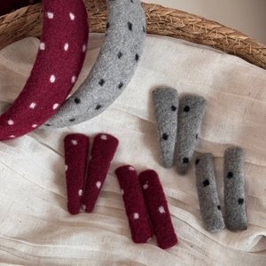 Vintage wool felt polka dot headband and hair clips set in red and grey autumn styles