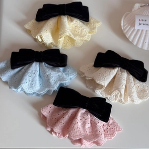 Fermagli per capelli a fiocco in velluto con pizzo ricamato in colori macaron
