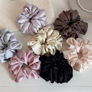 Chouchous en Satin Minimalistes Français pour Femmes Élégants Chouchous de Couleur Unie Surdimensionnés Accessoires de Cheveux