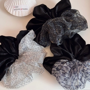 Plush velvet and floral print oversized scrunchies in stylish patchwork design