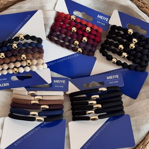 High-elastic hair tie set with golden beads and minimalist design in various colors