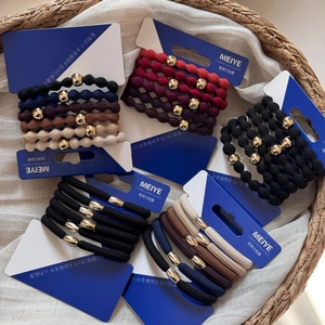 High Elasticity Hair Tie Collection With Alloy Gold Beads Ponytail Holder Seamless Hair Rings Fashion Minimalist Headwear For Women