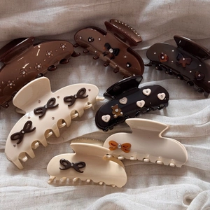 Women Rhinestone Acetate Bow Hair Claw Clip Elegant Korean Style Bear Heart Non-Slip Strong Hold Hair Clips Shark Clip Accessories
