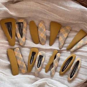 Korean Style Fabric Plaid BB Hair Clips Mustard Yellow Geometric Triangle Oval Rectangle Side Clips Women Girls Hair Accessories
