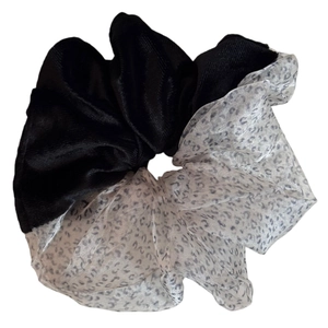 Velvet and leopard print organza oversized hair scrunchie for women's stylish hairstyles