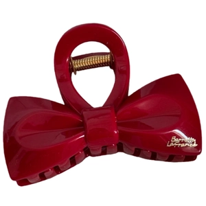 Elegant red bow hair claw clip with golden lettering for women hair accessories