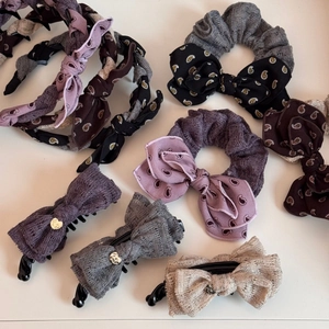 Retro paisley bow headband and hair accessories set in elegant Morandi colors