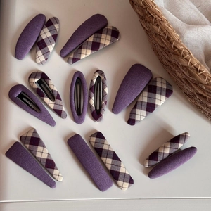 Elegant purple fabric hair clip set with solid and plaid patterns for women accessories