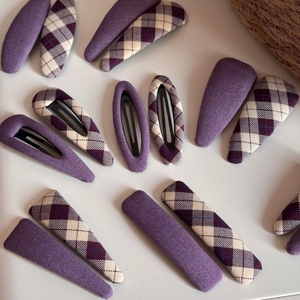 Lilac purple fabric BB hair clips set with solid color and plaid patterns