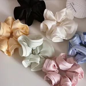 Korean Style Solid Color Satin Ruffled Edge Scrunchies Large Elegant High Elastic Hair Ties Ponytail Holder For Women Accessories
