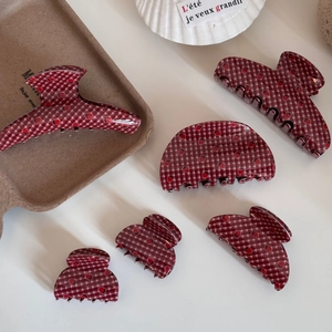 5-piece set of red strawberry plaid hair claw clips for women hair styling accessories
