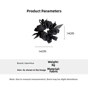 Detailed parameter view showing grey fabric bow scrunchie with 14cm size specification