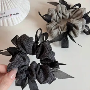 Korean Style Ribbon Bow Scrunchie Retro Gingham Striped Hair Tie Fabric Large Intestine Hair Ring For Women Accessories