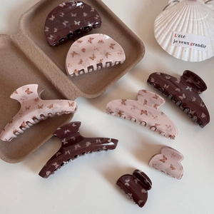 Pinces à cheveux avec motif papillon en résine marron et rose pour accessoires femme