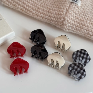 Set of 8 mini checkered and solid acetate cloud hair claw clips for versatile styling