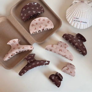 Lot de 8 pinces à cheveux avec imprimé papillon en résine rose et marron pour coiffure