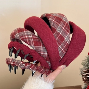 Elegante set di cerchietti festivi rossi con denti antiscivolo per acconciature moda