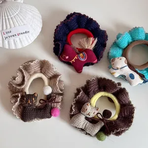 Süße Tier Plüsch Strick Scrunchies Für Damen Pferd Katze Hund Anhänger Mori Stil Handgestrickte Elastische Haargummis Kopfschmuck