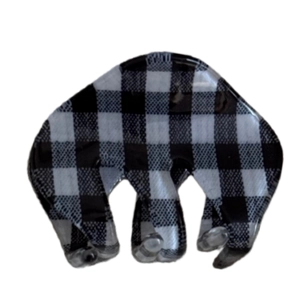 Classic black and white checkered gingham hair claw clip with glossy acetate finish