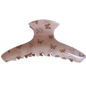Pince à cheveux élégante en acétate rose avec motif papillon marron pour coiffure femme