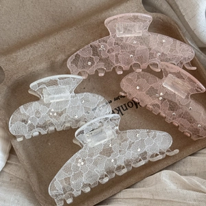 Lace rhinestone shark hair clips for women in pink and white acrylic elegant set