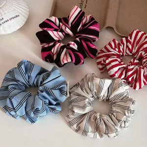 Striped Fabric Scrunchies Elastic Hair Bands Pleated Ruffle Design Korean Style Daily Headwear For Women Girls Accessory