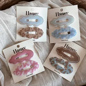 Sweet Cloud Shape Leopard Print Flocking Hair Clips Wavy Edge Alloy BB Clips For Women Girls Hair Accessories