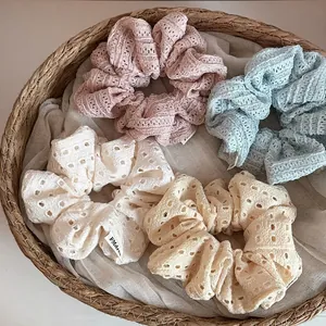 Korean Style Hollow Lace Large Scrunchie For Women Elegant Pleated Crochet Fabric Hair Tie Sweet Hair Accessories Gift