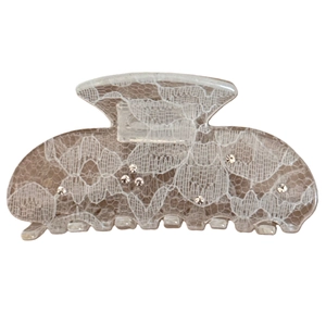 Elegant beige lace pattern hair claw clip with rhinestones for women hair styling