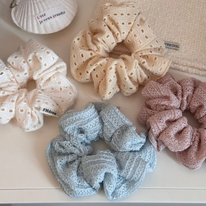 Set of four Korean lace hollow hair scrunchies in pastel colors for women hair styling