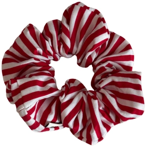 Chic red and white striped knit scrunchie with elastic band for women hair styling