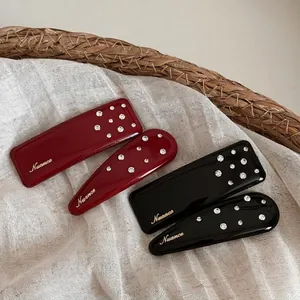 Vintage Resin Rhinestone Hair Clip For Women Letter Print BB Clip Rectangular Water Drop Shape Alloy Hair Accessories