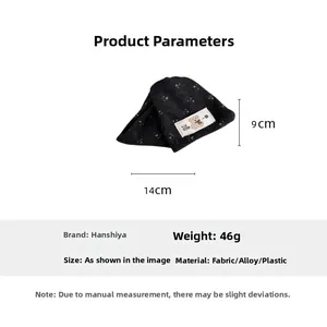 Detailed view of large dark grey floral fabric hair claw with precise measurements
