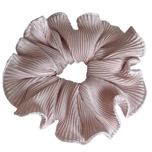 Champagne pleated satin scrunchie with high elasticity for elegant hair styling
