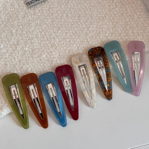 Set of 8 colorful acetate teardrop hair clips with elegant handmade texture and metal grip