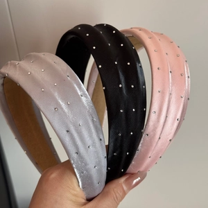 Lot de serre-tête rembourrés avec strass en gris, noir et rose pour femmes chic