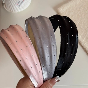 Lot de serre-têtes en éponge avec strass en rose, argent et noir fini satiné