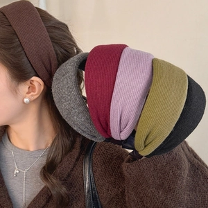 Premium wide striped knitted headband for women with non-slip design and autumn colors