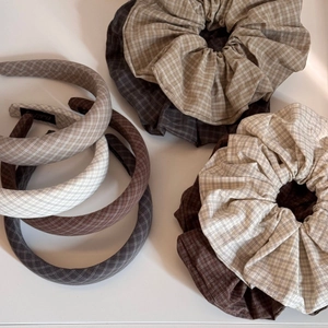 British style vintage plaid hair accessories set with oversized scrunchies and headbands