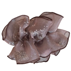 Sparkling pink organza scrunchie with glitter and pleated design for women's hairstyle