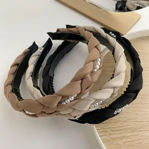 Serre-Tête Tressé de Style Coréen pour Femmes Élégant Fausse Künstliche Perle Tissu Bandeau Cheveux Rétro Antidérapant