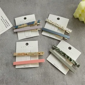 Korean Style Marble Texture Acetate Rectangle Hair Clips For Women Elegant Handmade Duckbill Side Clips Hair Accessories