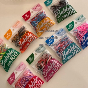 Bulk set of 100 colorful elastic hair ties in transparent bags for ponytails