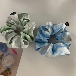Vintage Pleated Ink Wash Pattern Scrunchie Large Elastic Hair Tie Polyester Satin Feel Elegant Hair Rope For Women