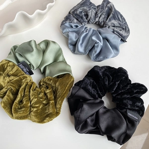 French Vintage Velvet Satin Patchwork Scrunchies Elegant Large Elastic Hair Ties Handmade Fashion Hair Rope For Women Accessories